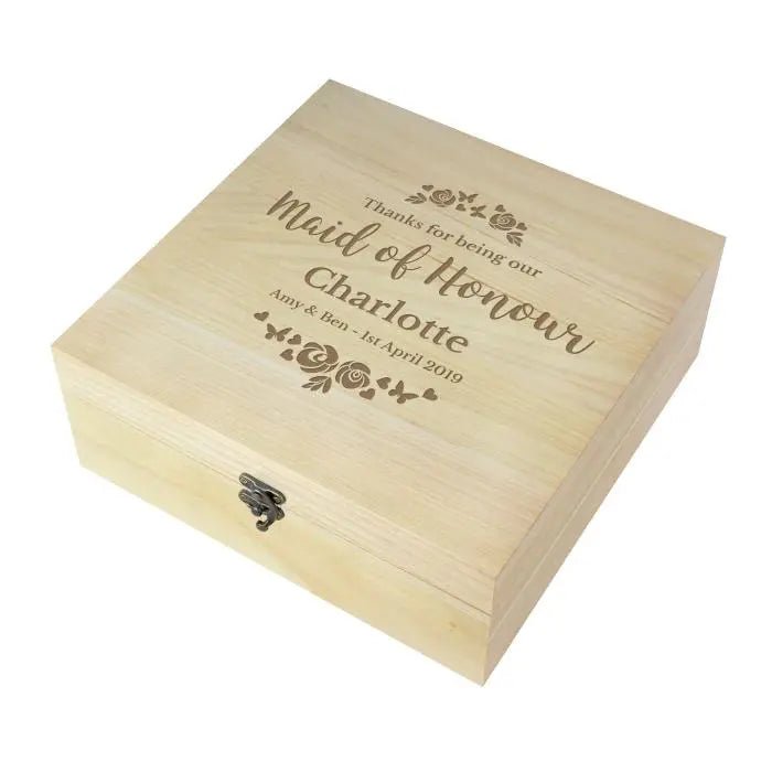Personalised Any Role ’Floral Watercolour Wedding’ Large Wooden Keepsake Box - Shop Keepsake Boxes At Gift Moments - 5
