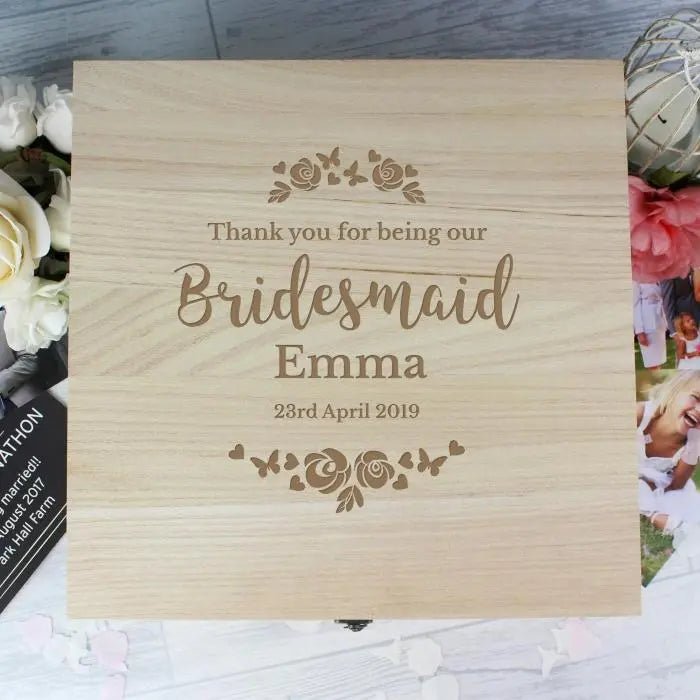 Personalised Any Role ’Floral Watercolour Wedding’ Large Wooden Keepsake Box - Shop Keepsake Boxes At Gift Moments - 2