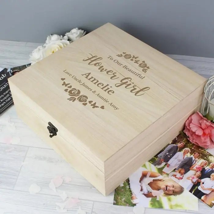 Personalised Any Role ’Floral Watercolour Wedding’ Large Wooden Keepsake Box - Shop Keepsake Boxes At Gift Moments - 1