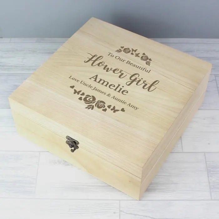 Personalised Any Role ’Floral Watercolour Wedding’ Large Wooden Keepsake Box - Shop Keepsake Boxes At Gift Moments - 6