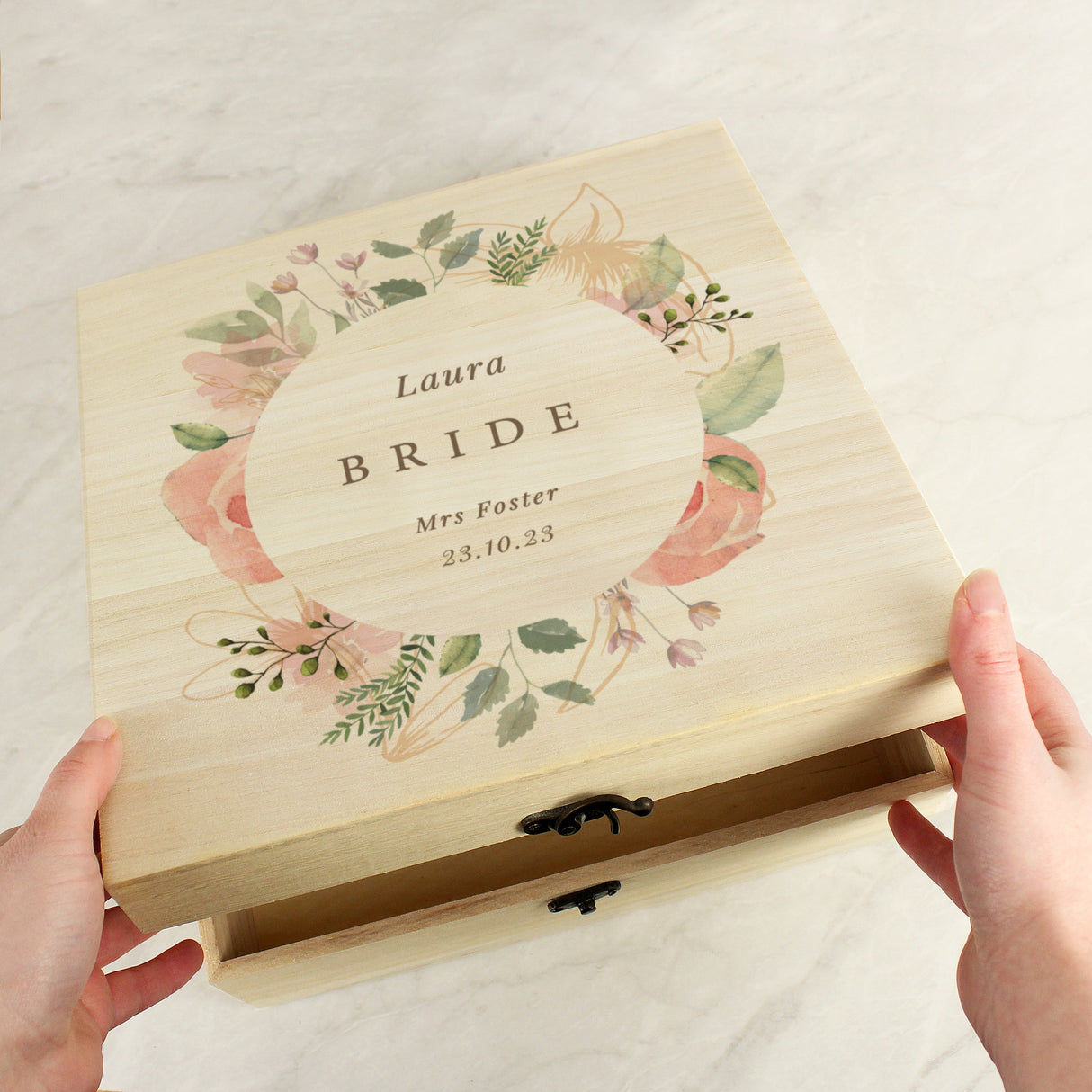 Personalised Floral Watercolour Wooden Keepsake box - Shop Keepsake Boxes At Gift Moments - 8