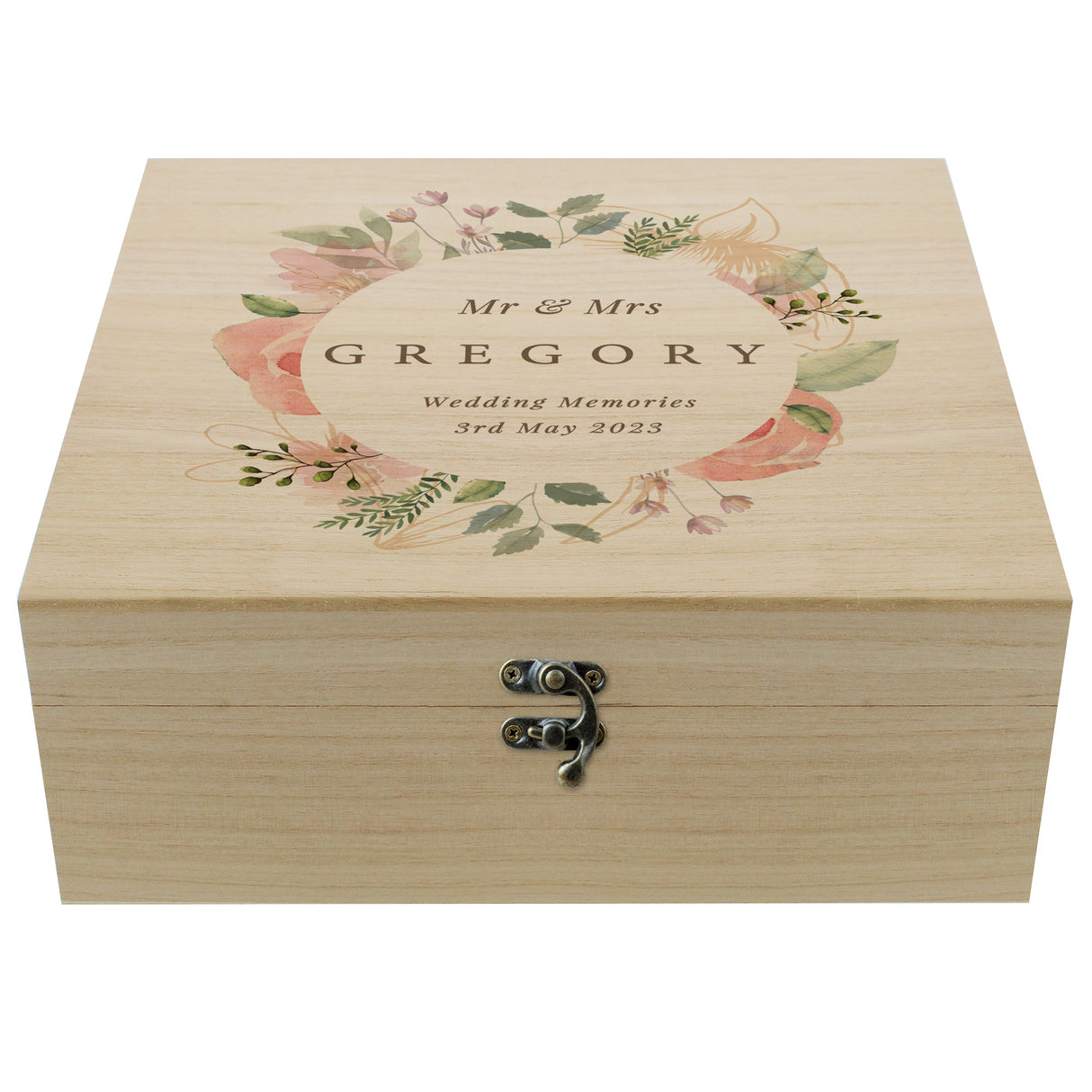 Personalised Floral Watercolour Wooden Keepsake box - Shop Keepsake Boxes At Gift Moments - 5