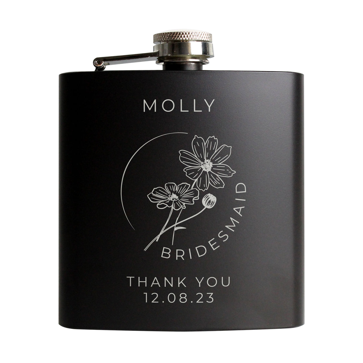 Personalised Floral Wedding Party Black Hip Flask: 5 - Hip Flasks By Gift Moments