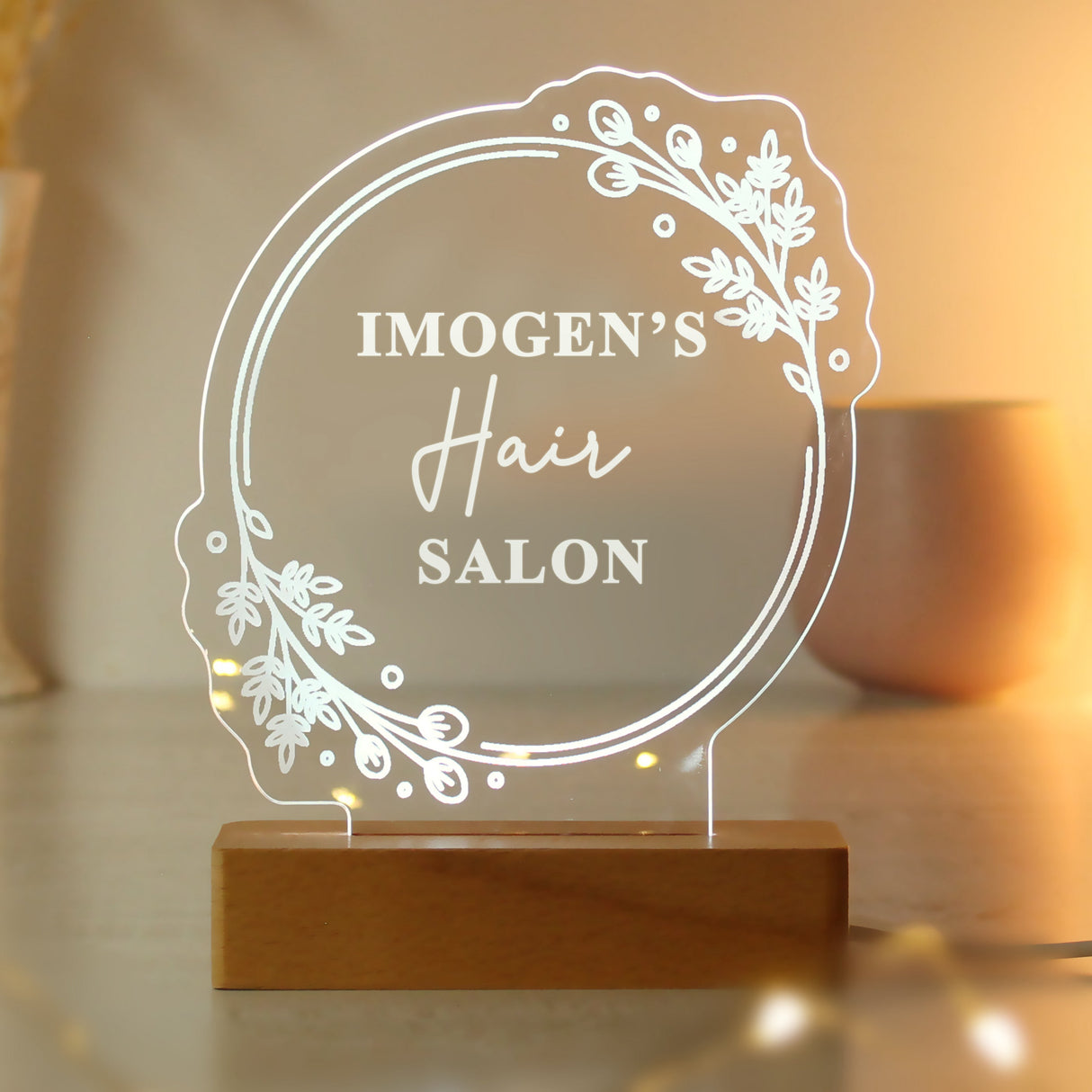 Personalised Floral Wooden Based LED Light: 3 - LED Lighting By Gift Moments
