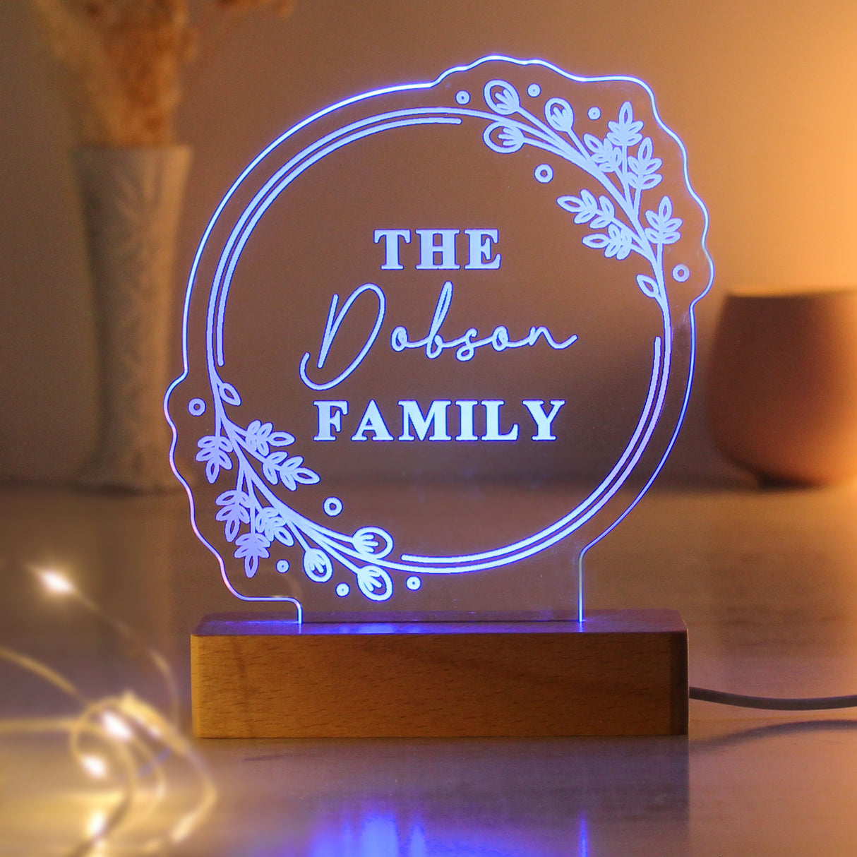 Personalised Floral Wooden Based LED Light: 9 - LED Lighting By Gift Moments