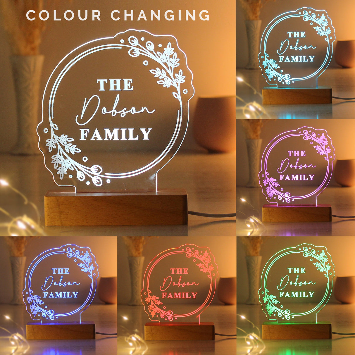 Personalised Floral Wooden Based LED Light: 2 - LED Lighting By Gift Moments