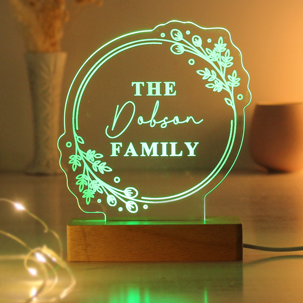 Personalised Floral Wooden Based LED Light: 7 - LED Lighting By Gift Moments