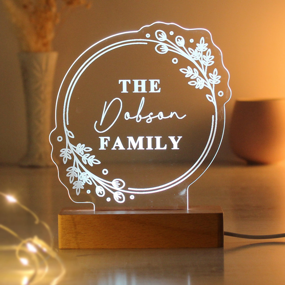 Personalised Floral Wooden Based LED Light: 1 - LED Lighting By Gift Moments