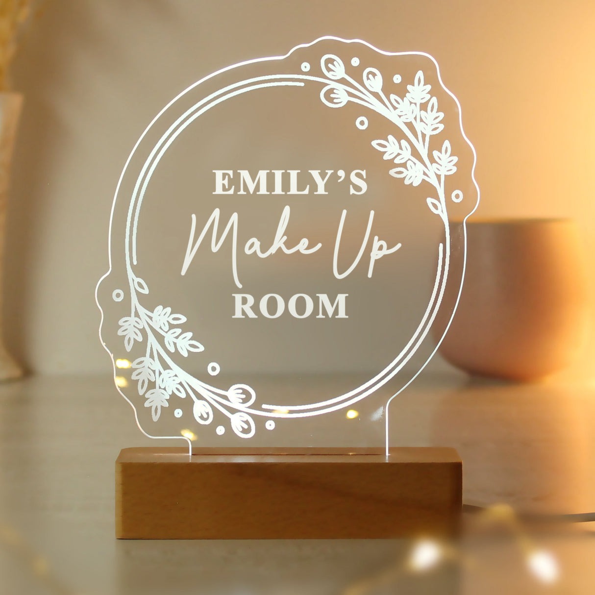Personalised Floral Wooden Based LED Light: 8 - LED Lighting By Gift Moments