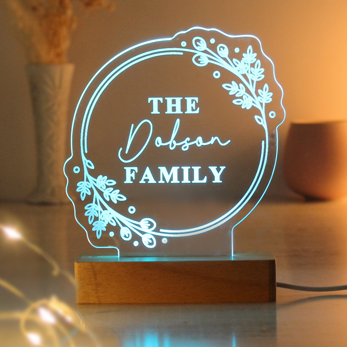 Personalised Floral Wooden Based LED Light: 4 - LED Lighting By Gift Moments