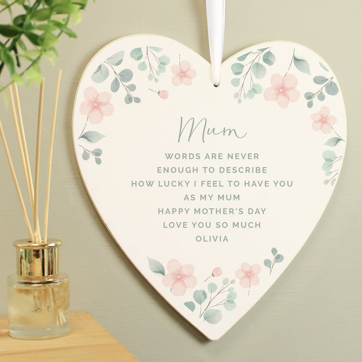 Personalised Floral Wooden Heart Decoration - Shop Decorations At Gift Moments - 1