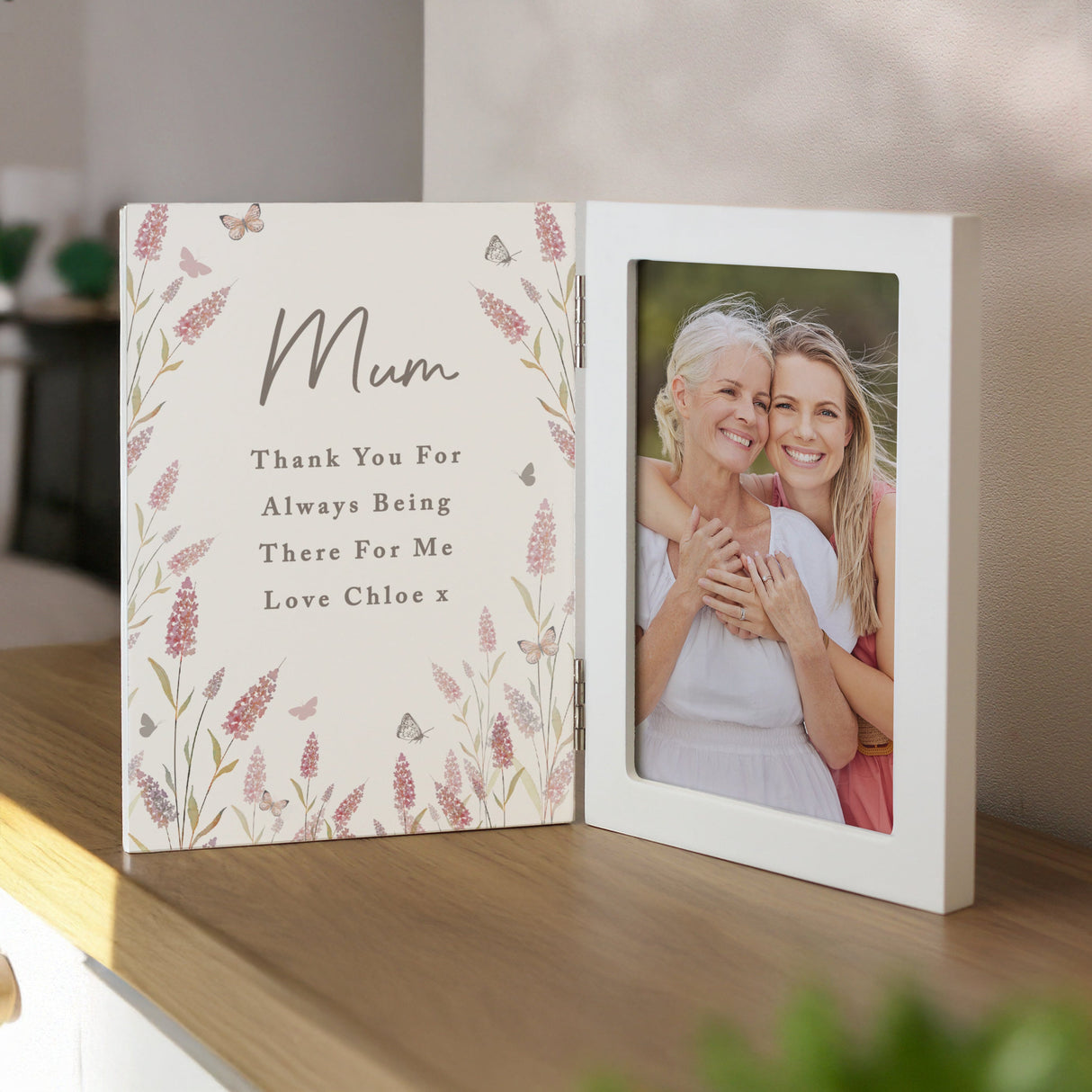 Personalised Floral Wooden Hinged 6x4 Photo Frame: 1 - Photo Frames By Gift Moments
