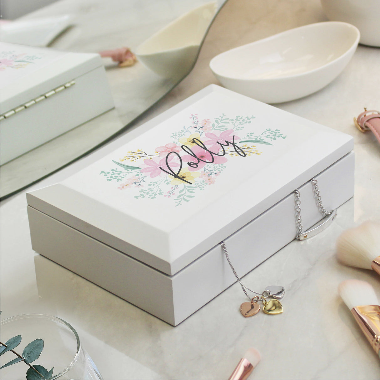 Personalised Floral Wooden Jewellery Box: 3 - Jewellery Boxes By Gift Moments
