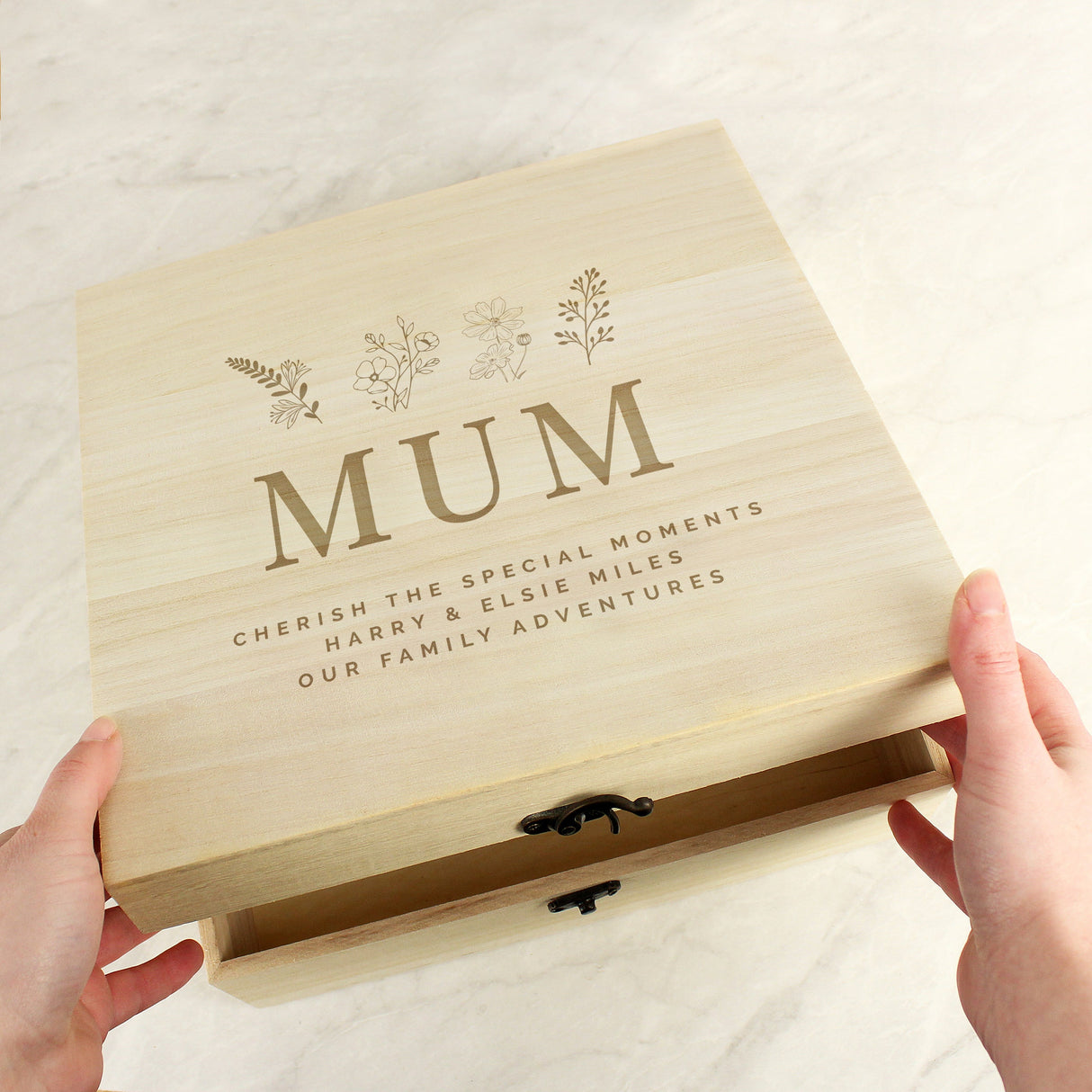 Personalised Floral Wooden Keepsake Box - Shop Keepsake Boxes At Gift Moments - 1