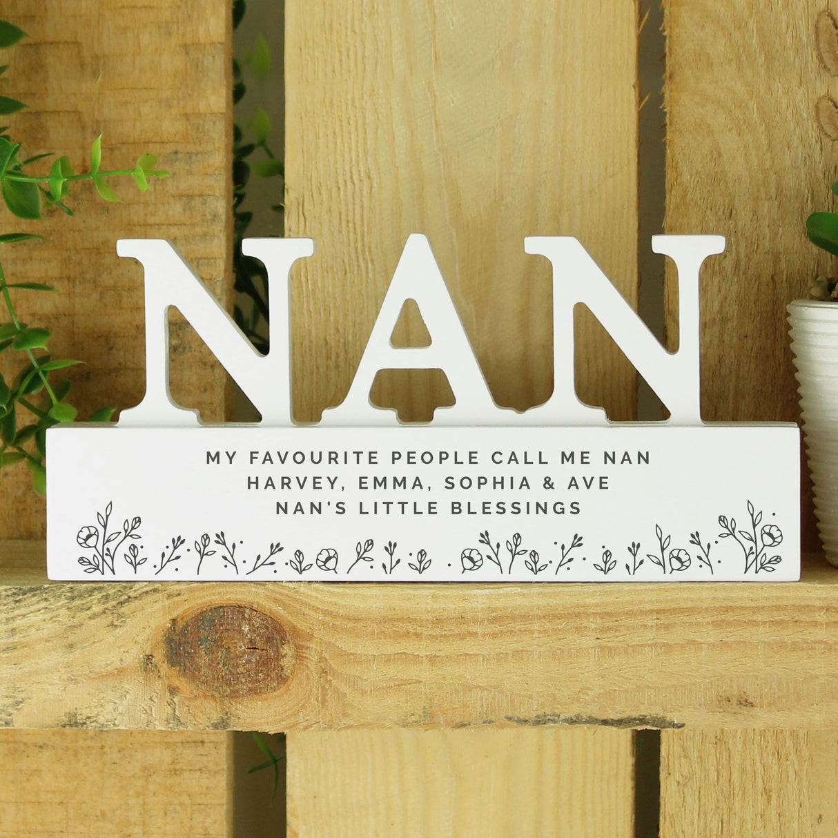Personalised Floral Wooden Nan Ornament: 3 - Ornaments By Gift Moments