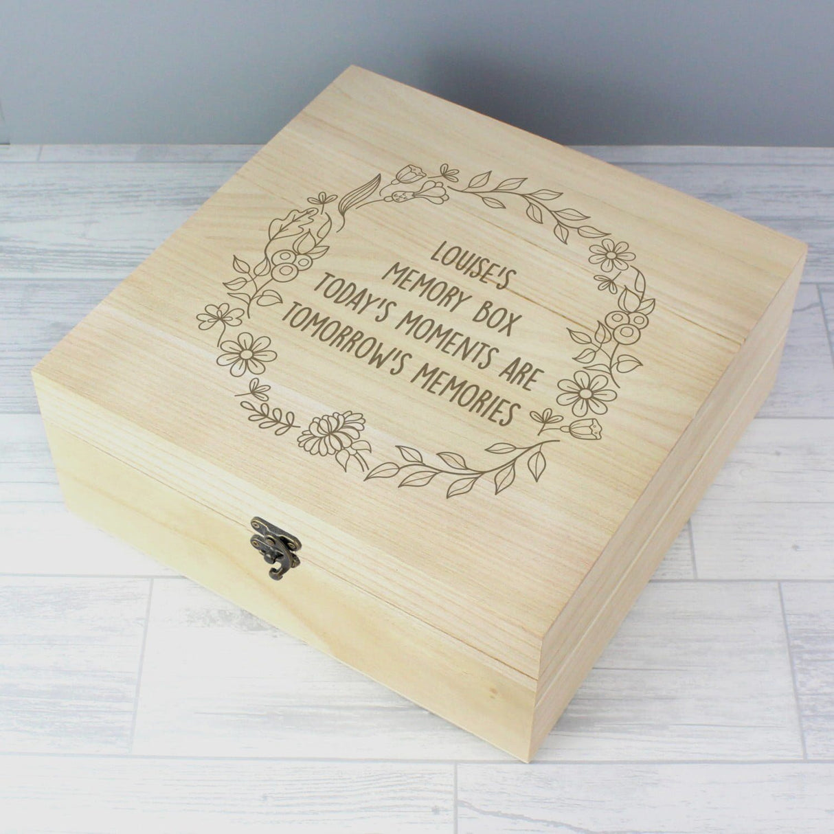 Personalised Floral Wreath Large Wooden Keepsake Box - Shop Keepsake Boxes At Gift Moments - 2