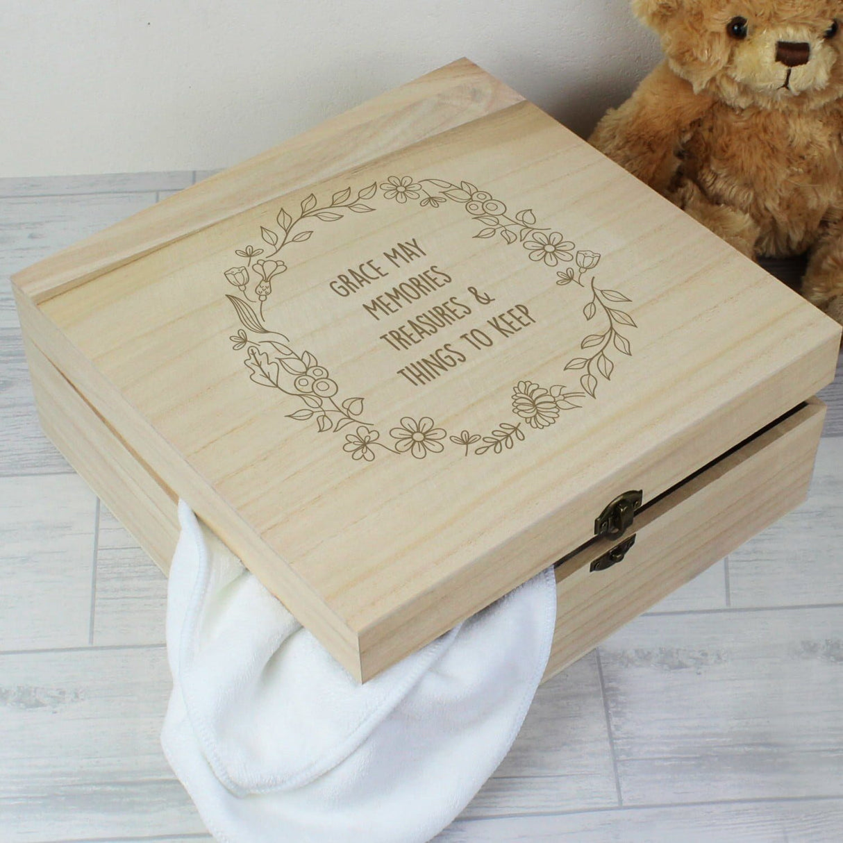 Personalised Floral Wreath Large Wooden Keepsake Box - Shop Keepsake Boxes At Gift Moments - 4