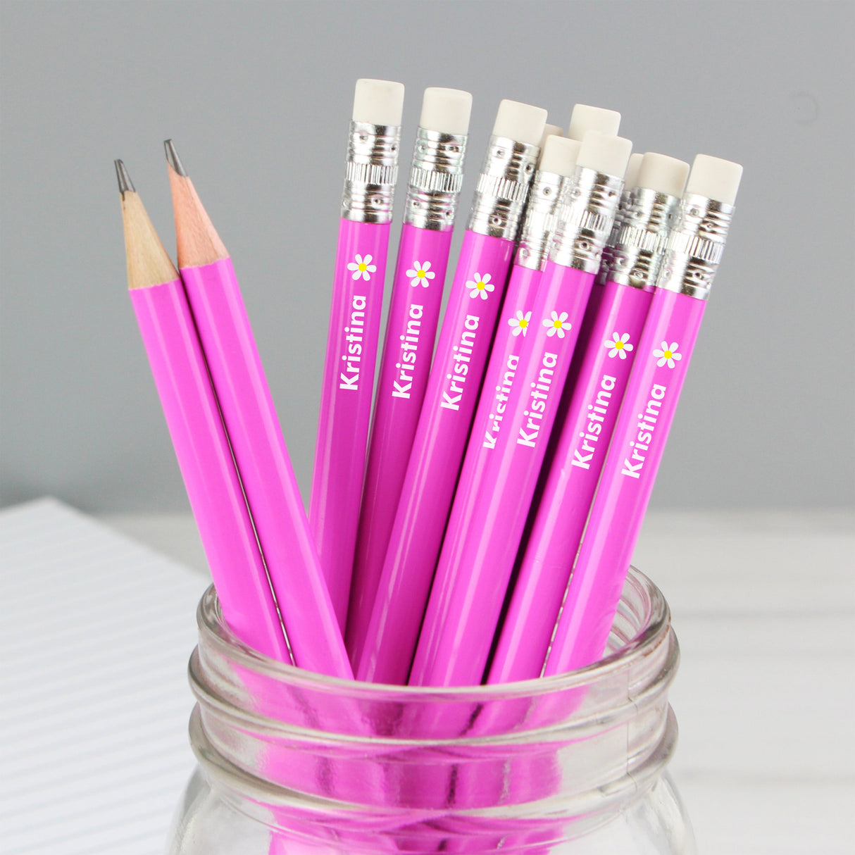 Personalised Flower Motif Pink Pencils: 1 - Pens & Pencils By Gift Moments