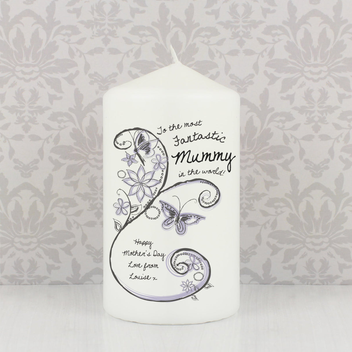 Personalised Flower Pattern Pillar Candle: 1 - Candles By Gift Moments