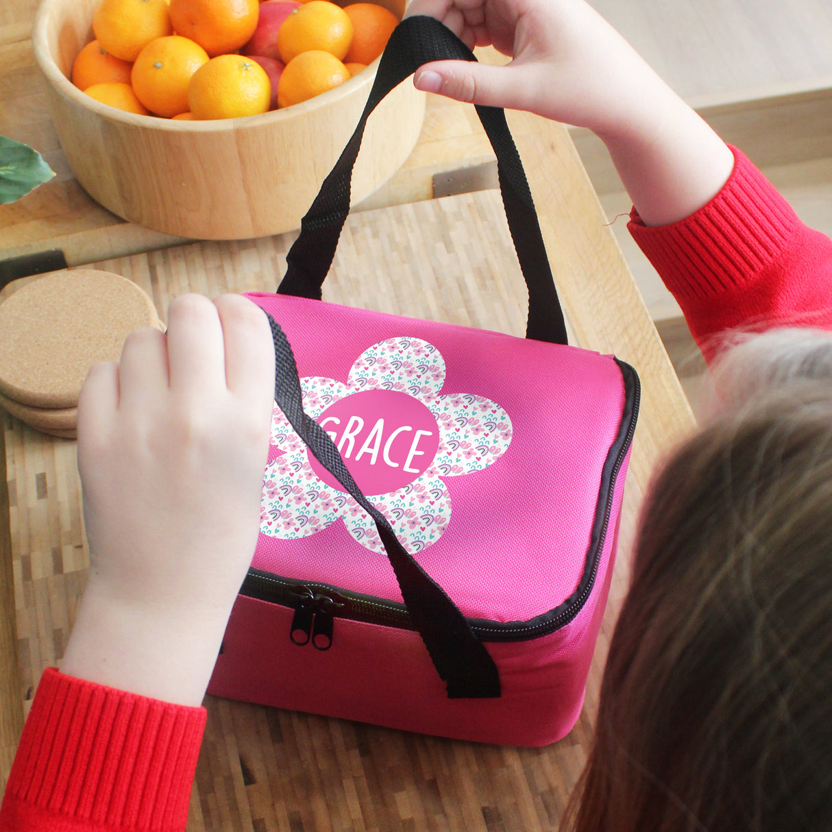 Personalised Flower Pink Lunch Bag: 3 - Lunch Boxes & Bags By Gift Moments