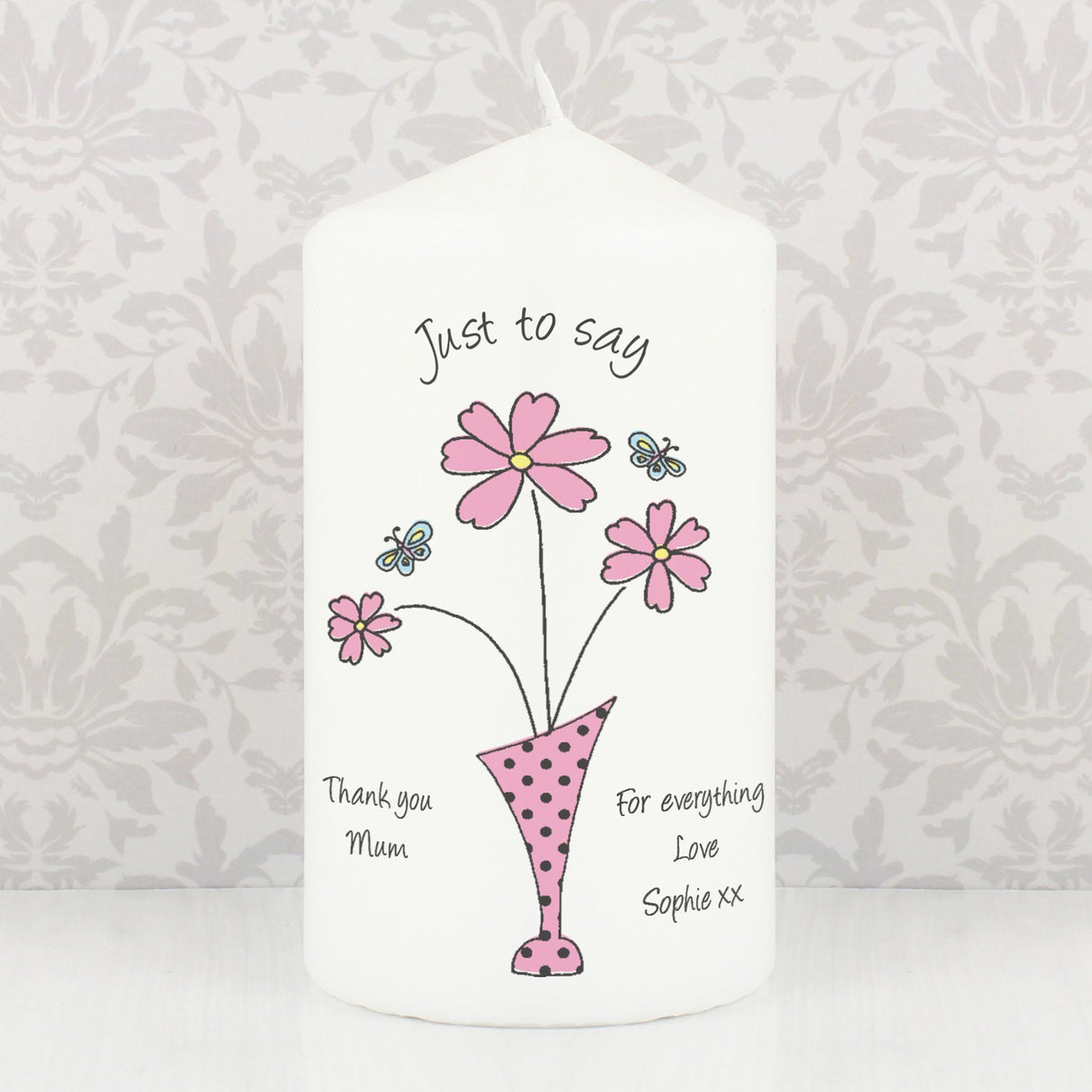Personalised Flower in Vase Message Pillar Candle - Shop Candles At Gift Moments - 3