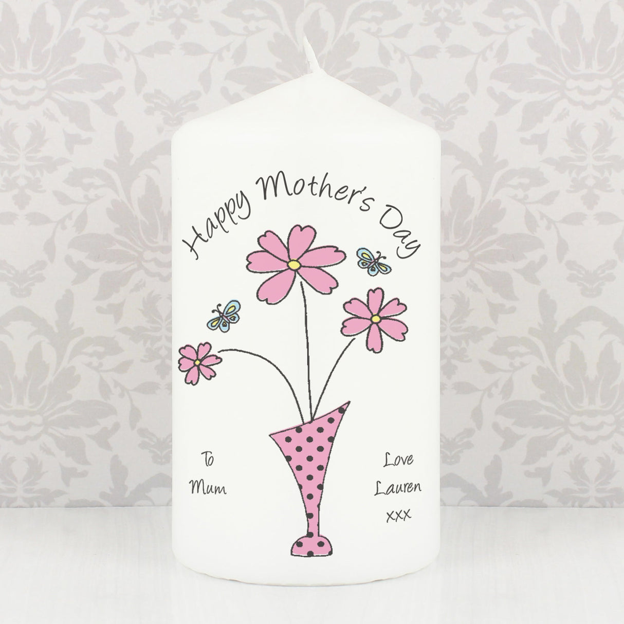 Personalised Flower in Vase Message Pillar Candle - Shop Candles At Gift Moments - 5