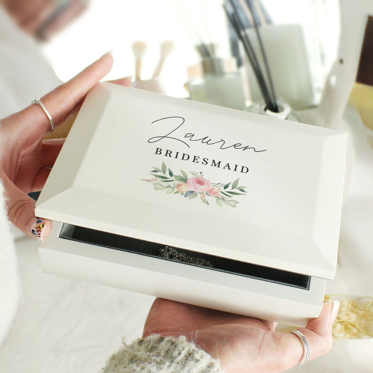 Personalised Flowers Wooden Jewellery Box - Shop Jewellery Boxes At Gift Moments - 1