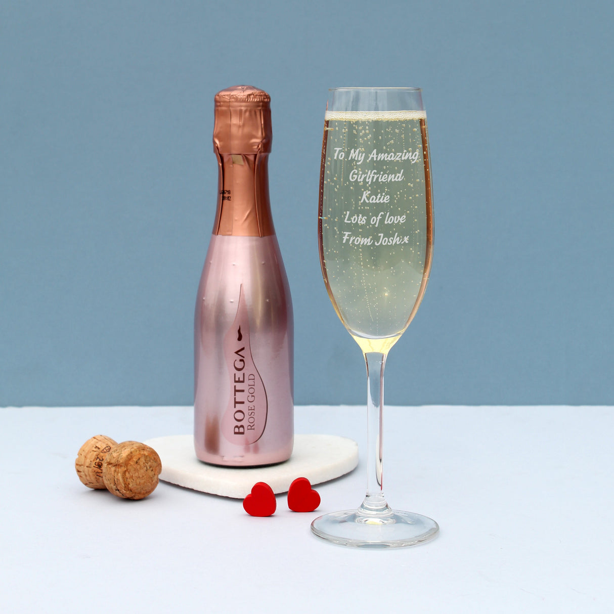 Personalised Flute & Mini Rose Bottega Prosecco Set: 2 - Alcohol Sets By Gift Moments