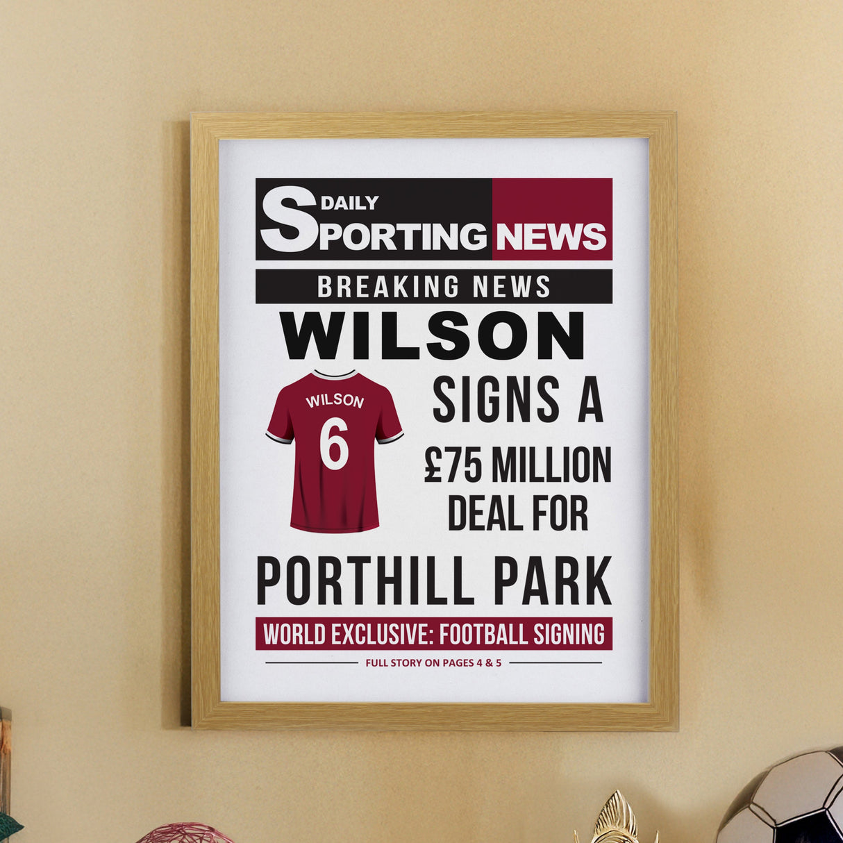 Personalised Football News Framed Prints: 1 - Oak - Framed Prints By Gift Moments
