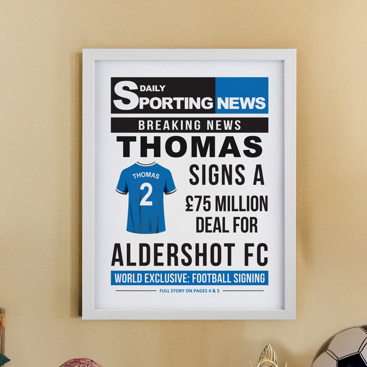 Personalised Football News Framed Prints: 3 - White - Framed Prints By Gift Moments