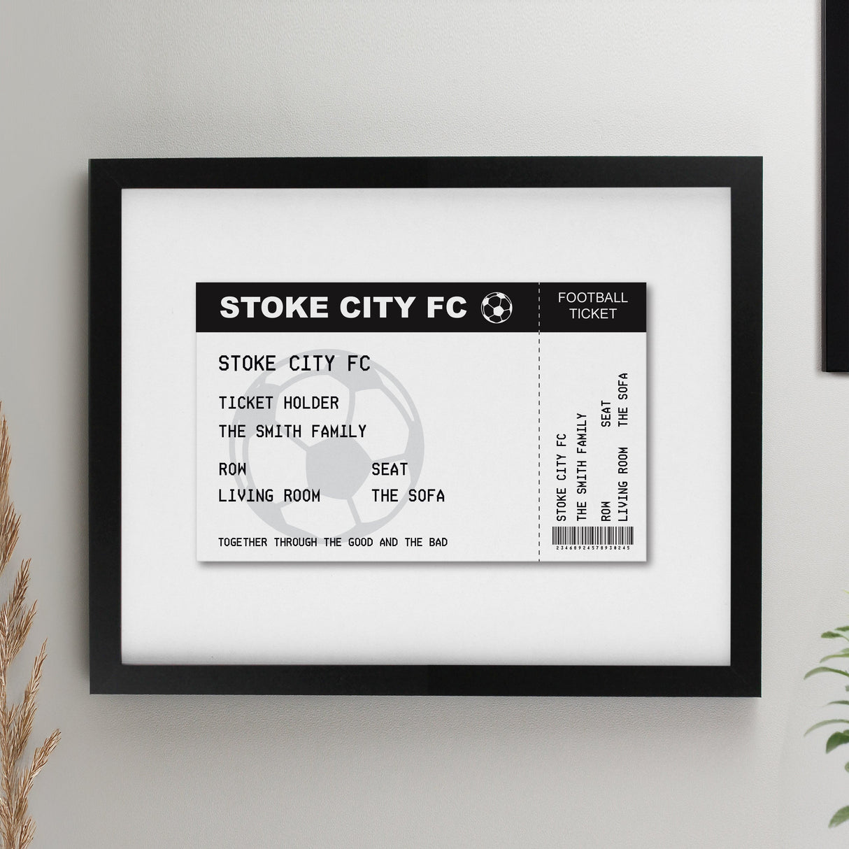 Personalised Football Ticket Framed Prints: 2 - Black - Framed Prints By Gift Moments