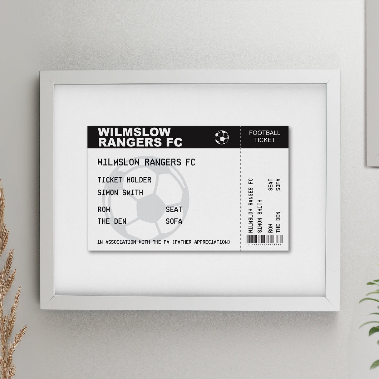 Personalised Football Ticket Framed Prints: 3 - White - Framed Prints By Gift Moments