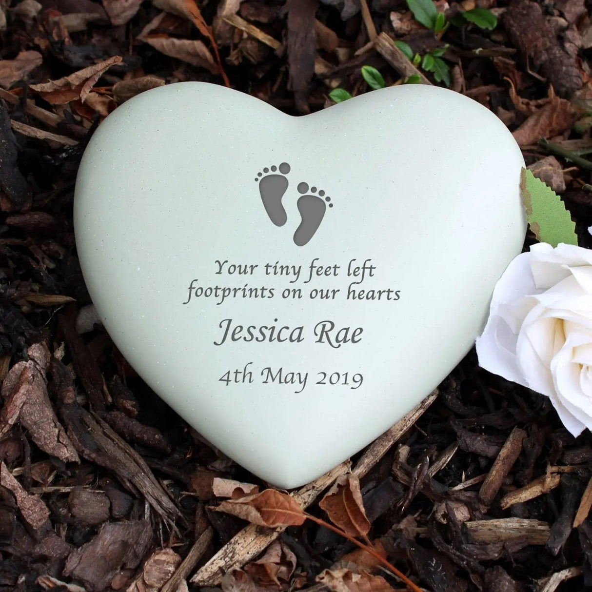 Personalised Footprints Heart Memorial: 6 - Memorials By Gift Moments