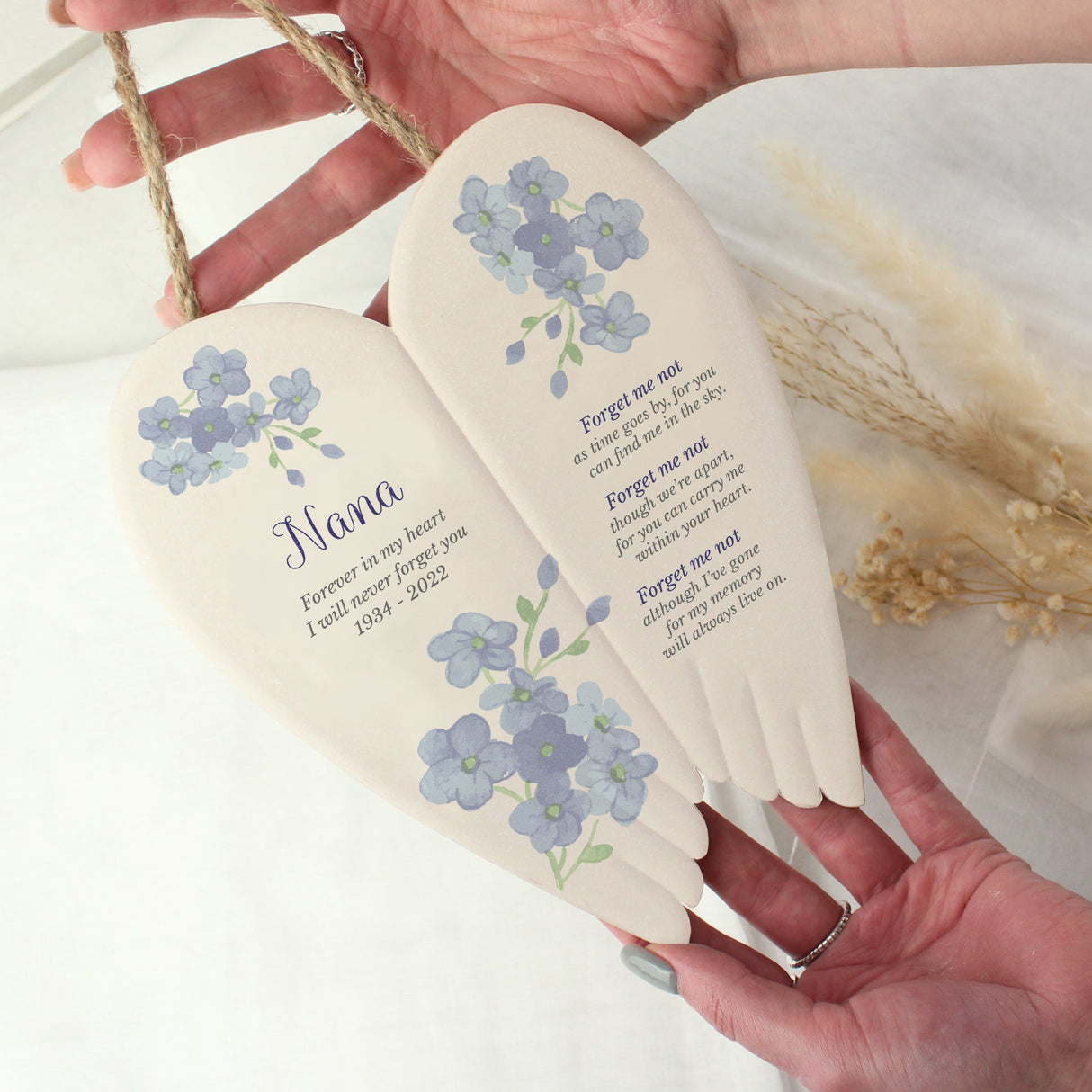 Personalised Forget Me Not Memorial Ceramic Wings: 2 - Memorials By Gift Moments