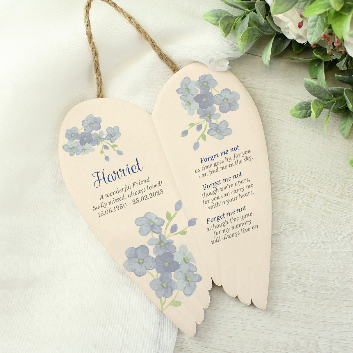 Personalised Forget Me Not Memorial Ceramic Wings: 1 - Memorials By Gift Moments