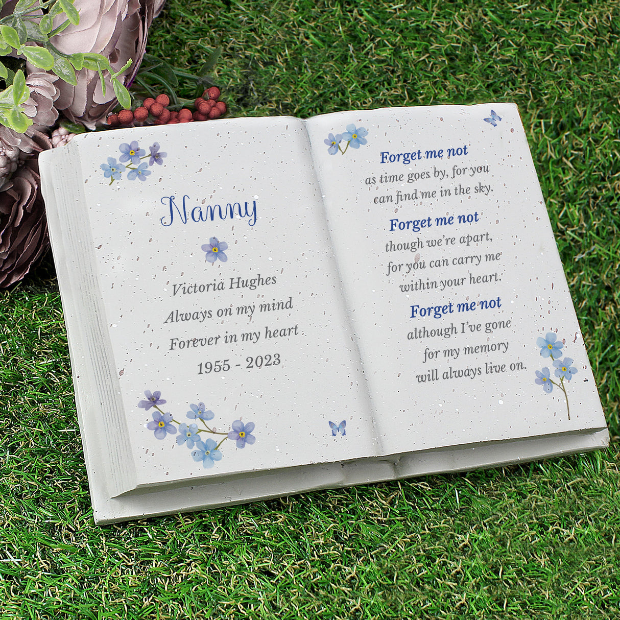 Personalised Forget Me Not Memorial Resin Book: 3 - Memorials By Gift Moments