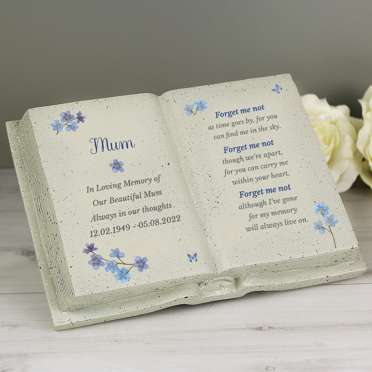 Personalised Forget Me Not Memorial Resin Book: 2 - Memorials By Gift Moments
