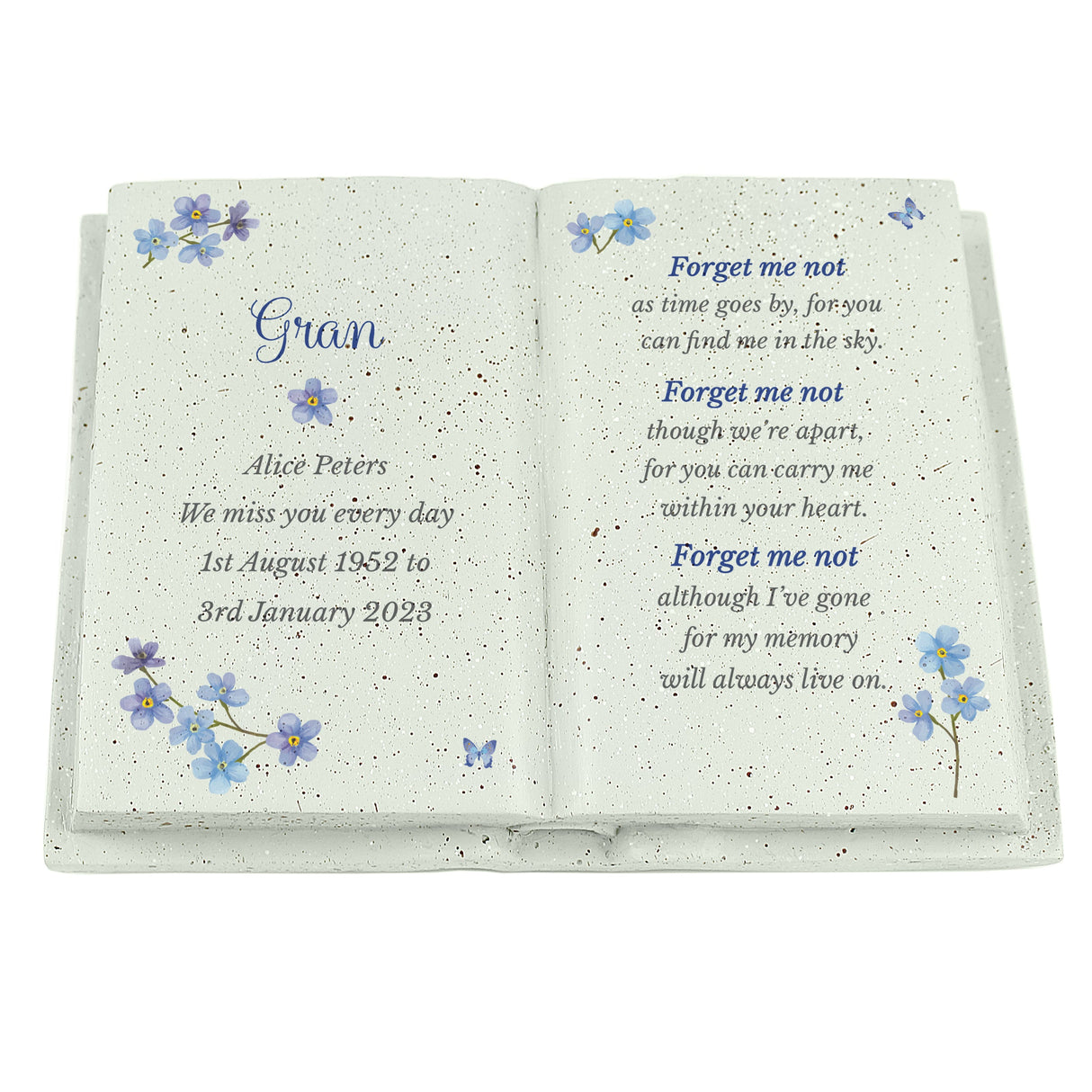 Personalised Forget Me Not Memorial Resin Book: 5 - Memorials By Gift Moments