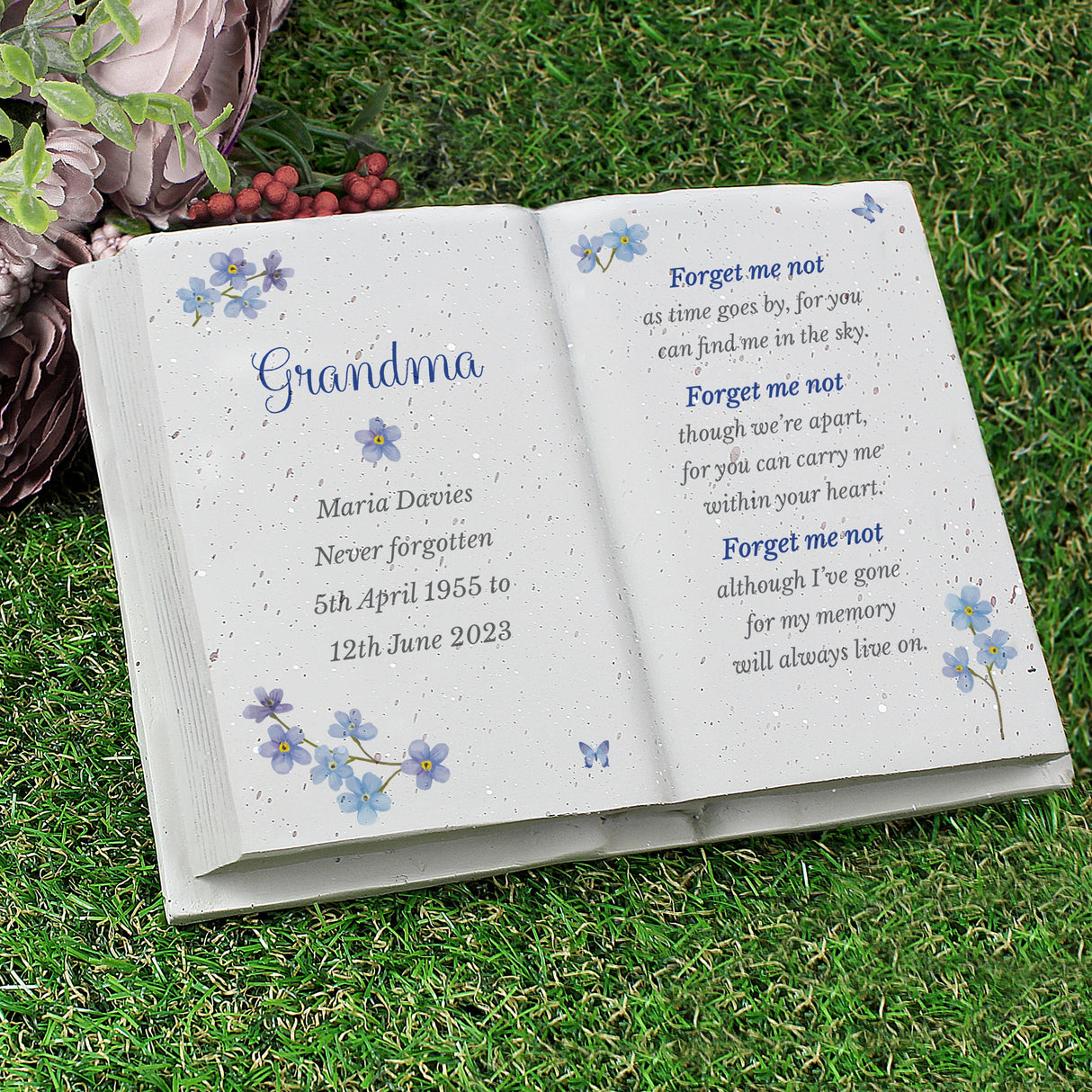 Personalised Forget Me Not Memorial Resin Book: 4 - Memorials By Gift Moments