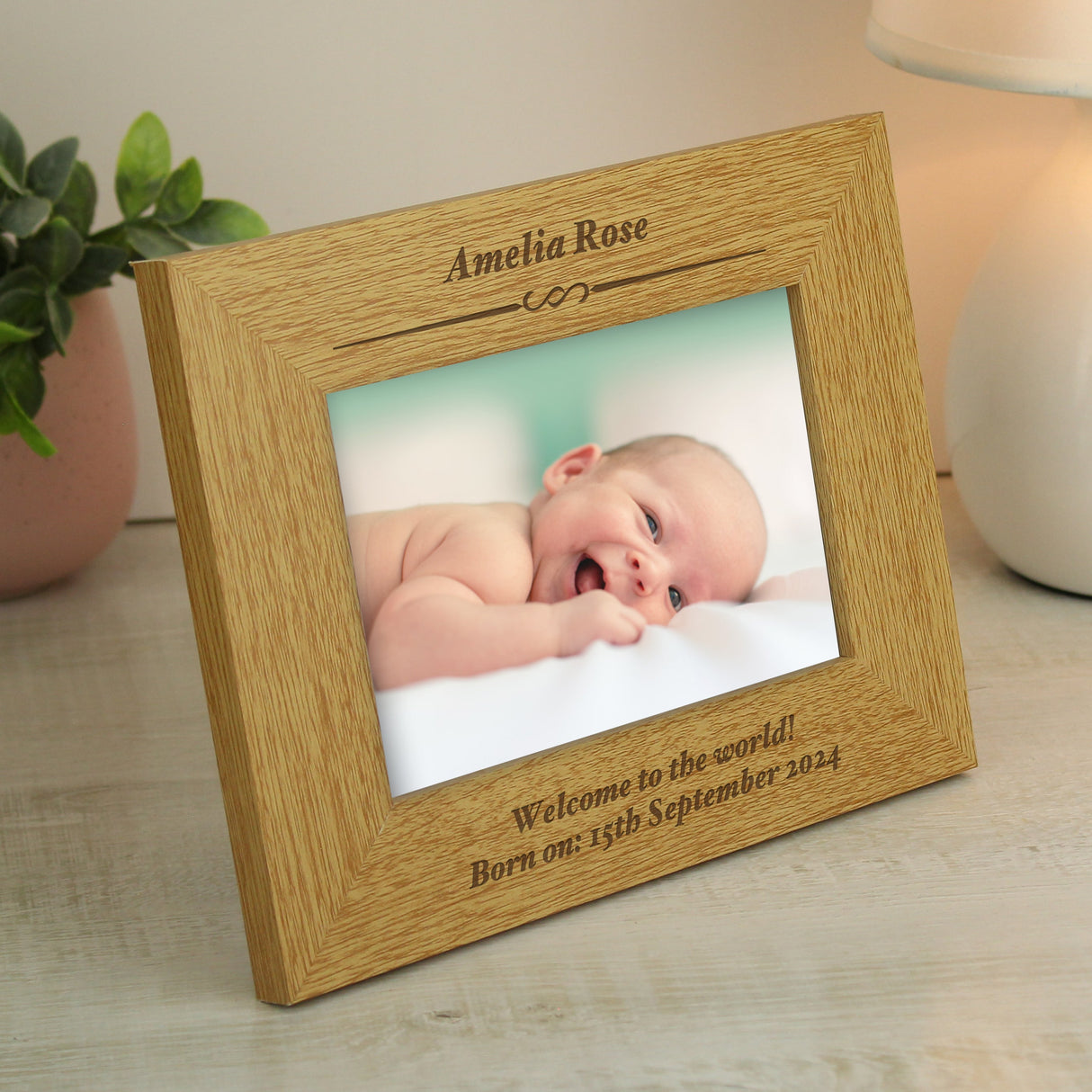 Personalised Formal 6x4 Landscape Oak Finish Photo Frame: 2 - Photo Frames By Gift Moments