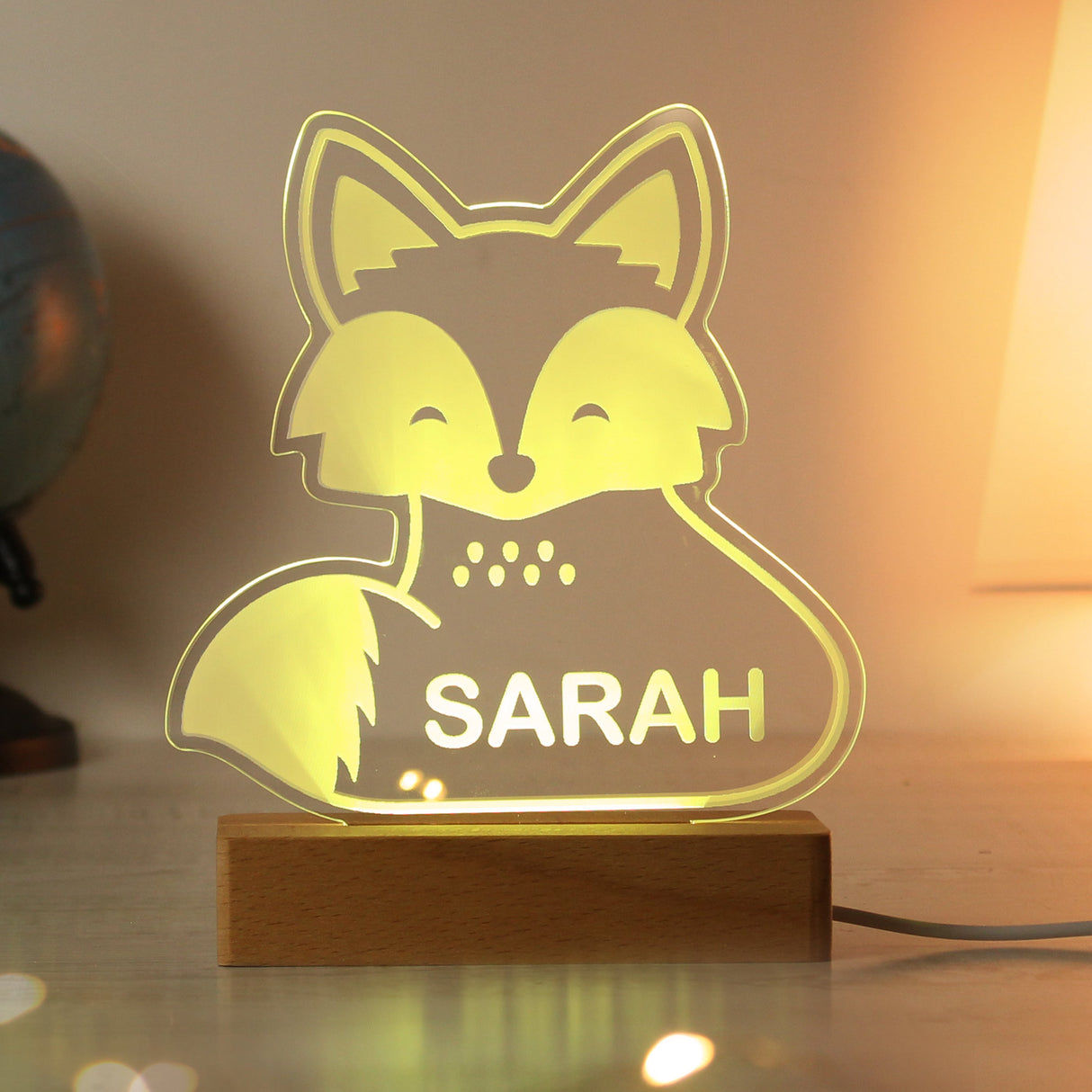 Personalised Fox Wooden Based LED Light: 7 - LED Lighting By Gift Moments