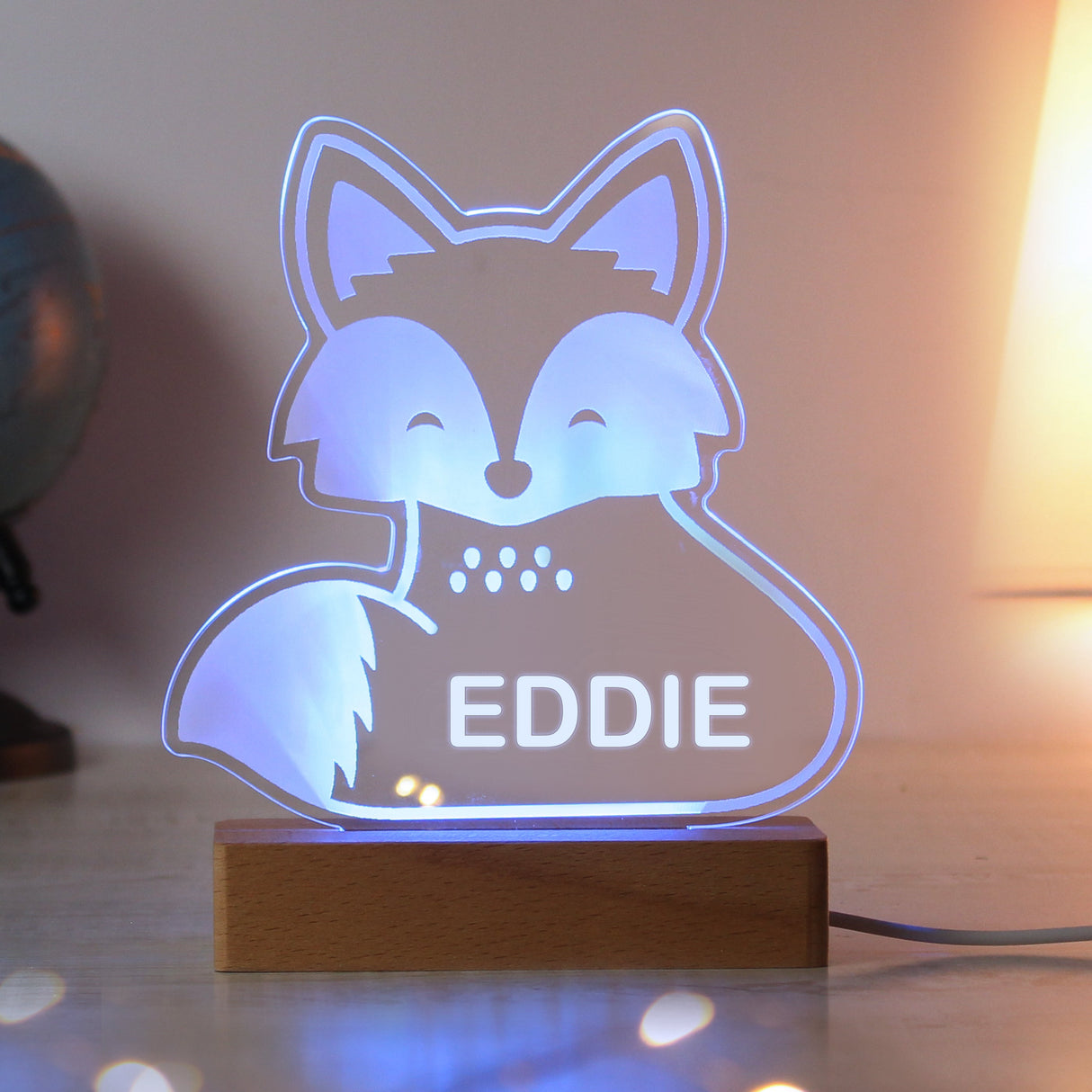 Personalised Fox Wooden Based LED Light: 3 - LED Lighting By Gift Moments