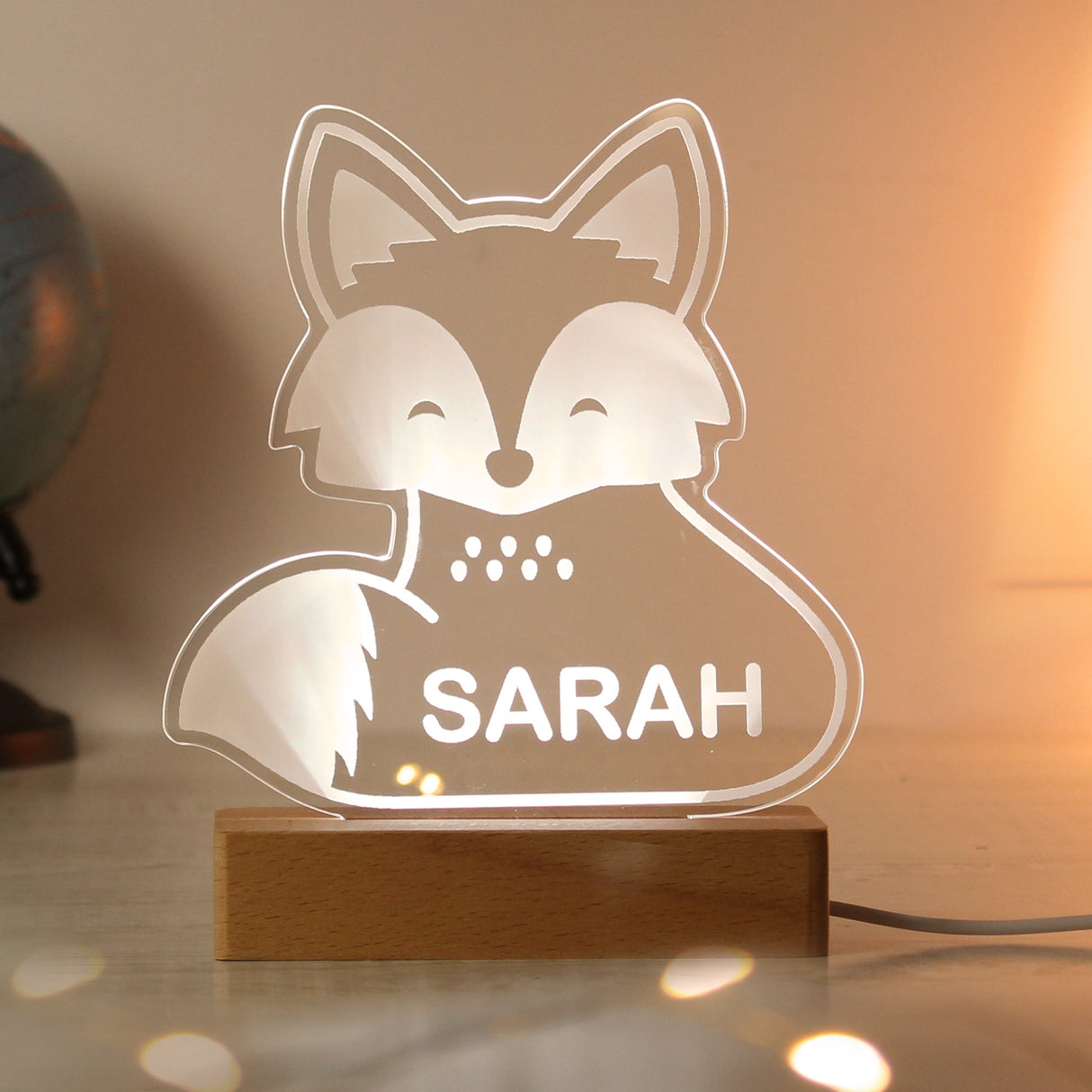Personalised Fox Wooden Based LED Light: 5 - LED Lighting By Gift Moments