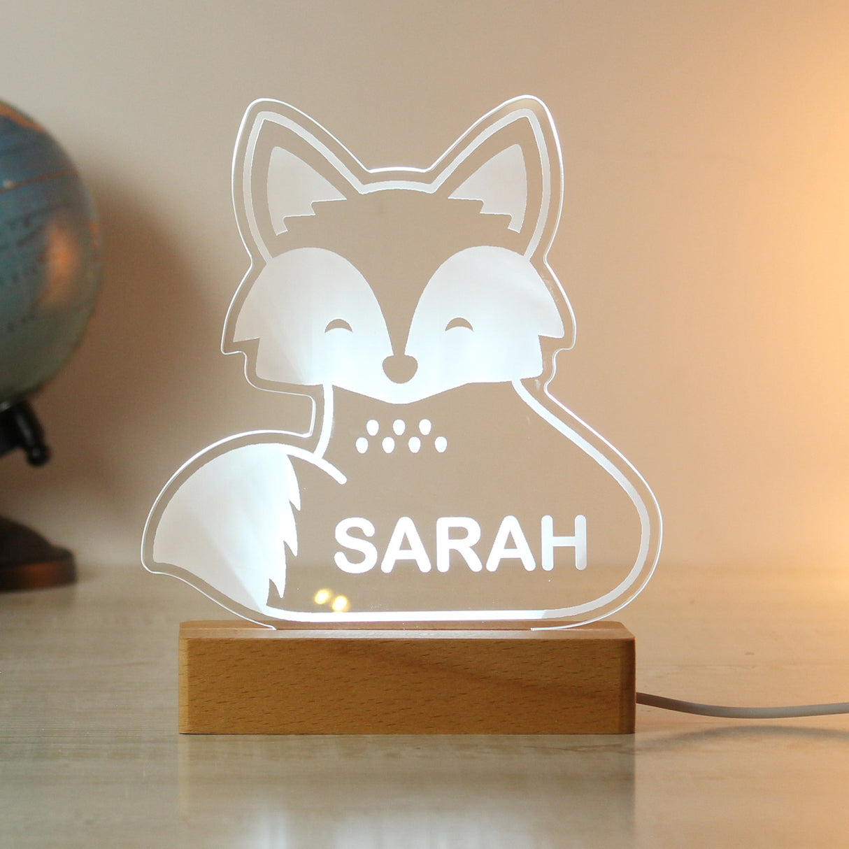 Personalised Fox Wooden Based LED Light: 8 - LED Lighting By Gift Moments
