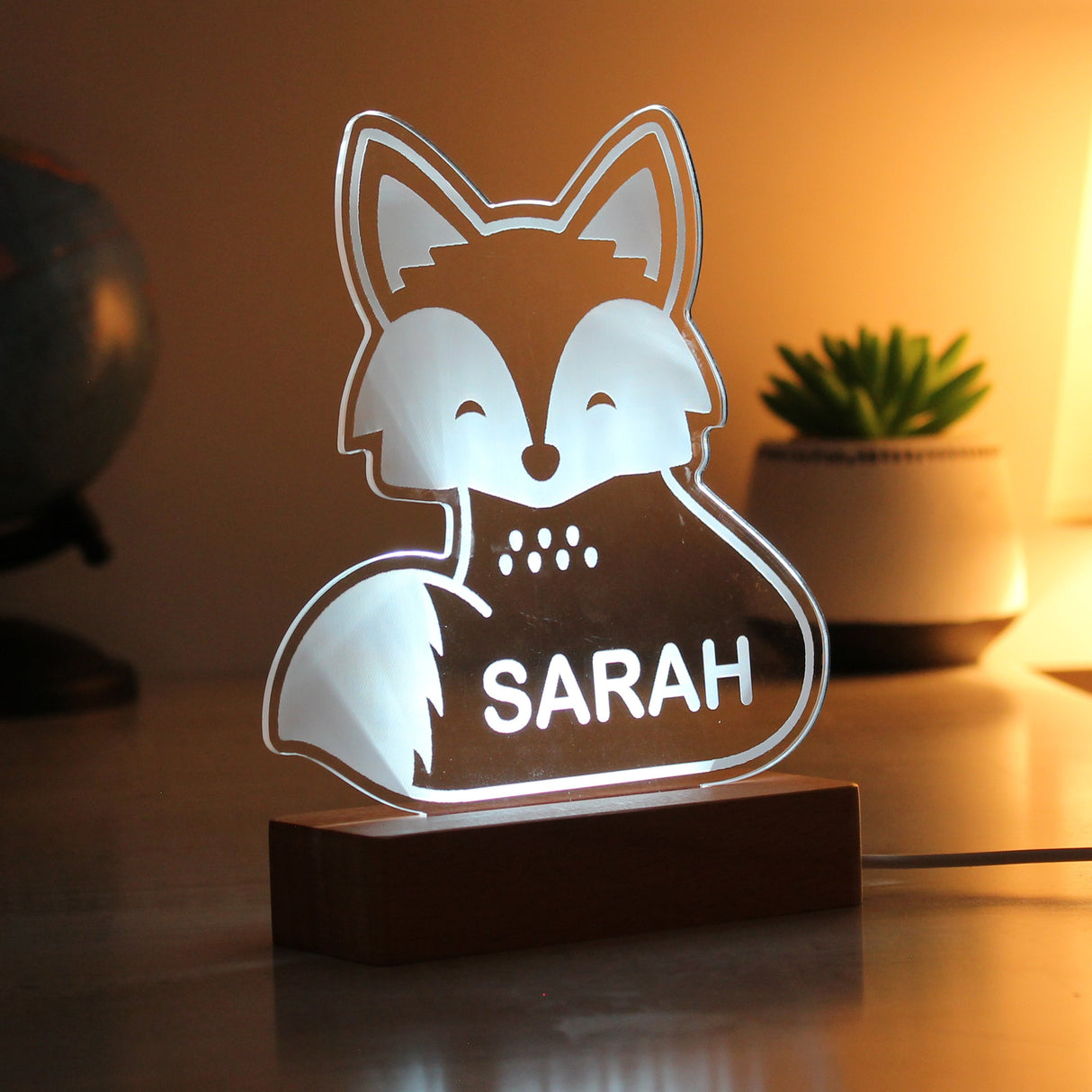Personalised Fox Wooden Based LED Light: 9 - LED Lighting By Gift Moments