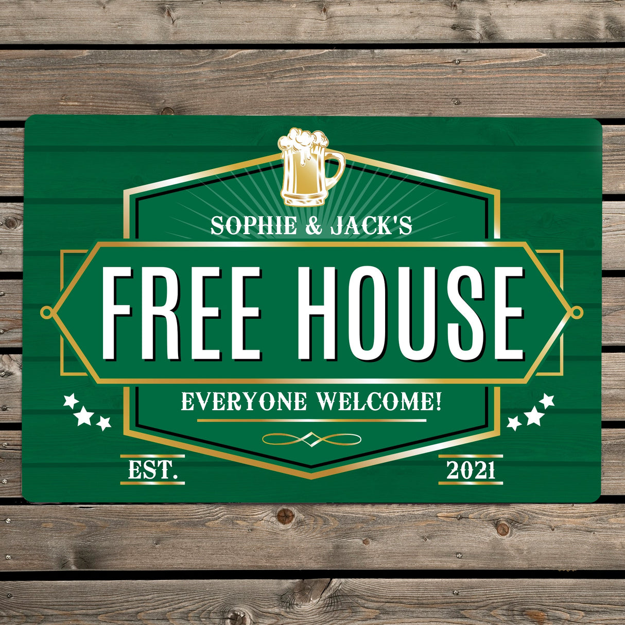 Personalised Free House Green Metal Sign: 1 - Signs & Plaques By Gift Moments