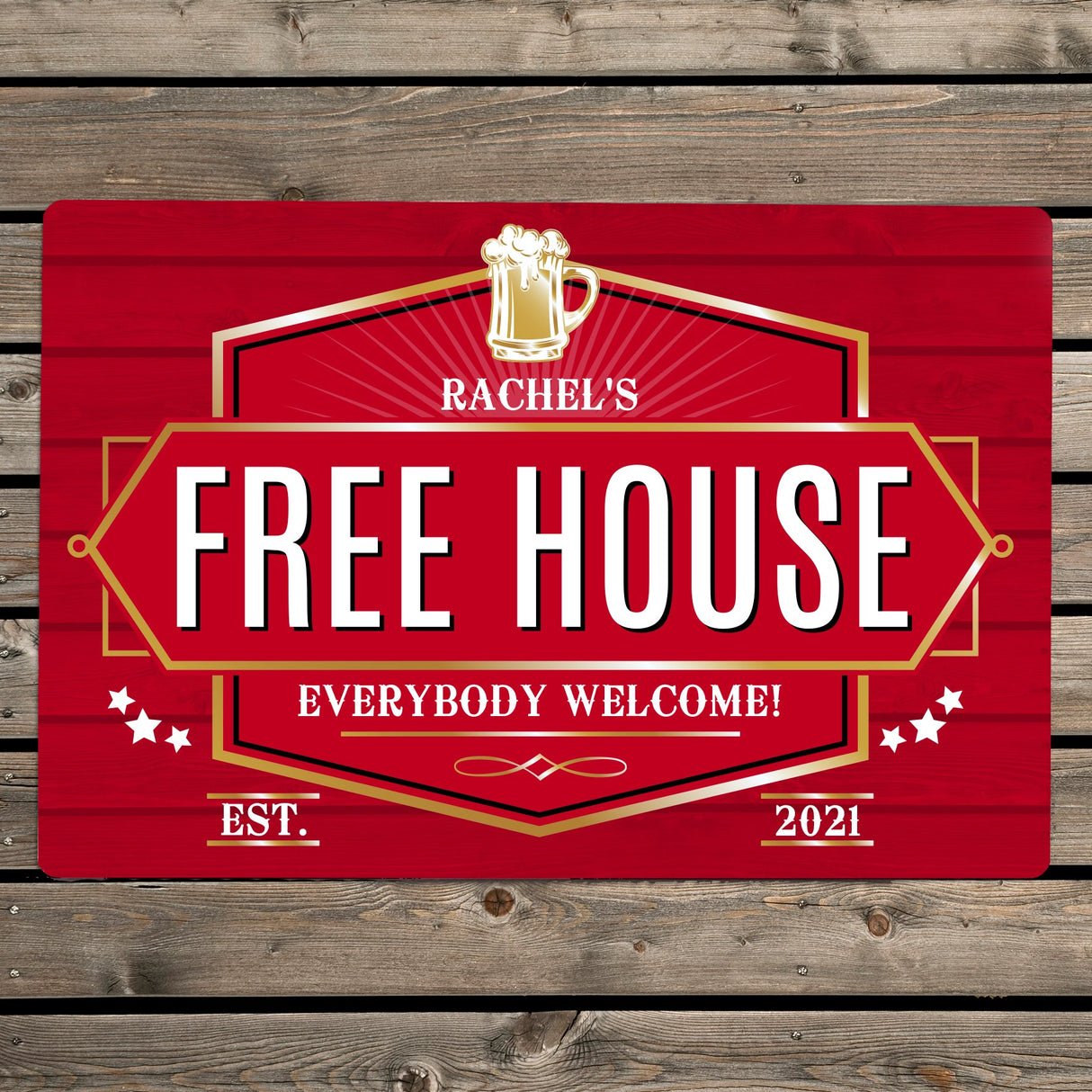 Personalised Free House Red Metal Sign: 1 - Signs & Plaques By Gift Moments
