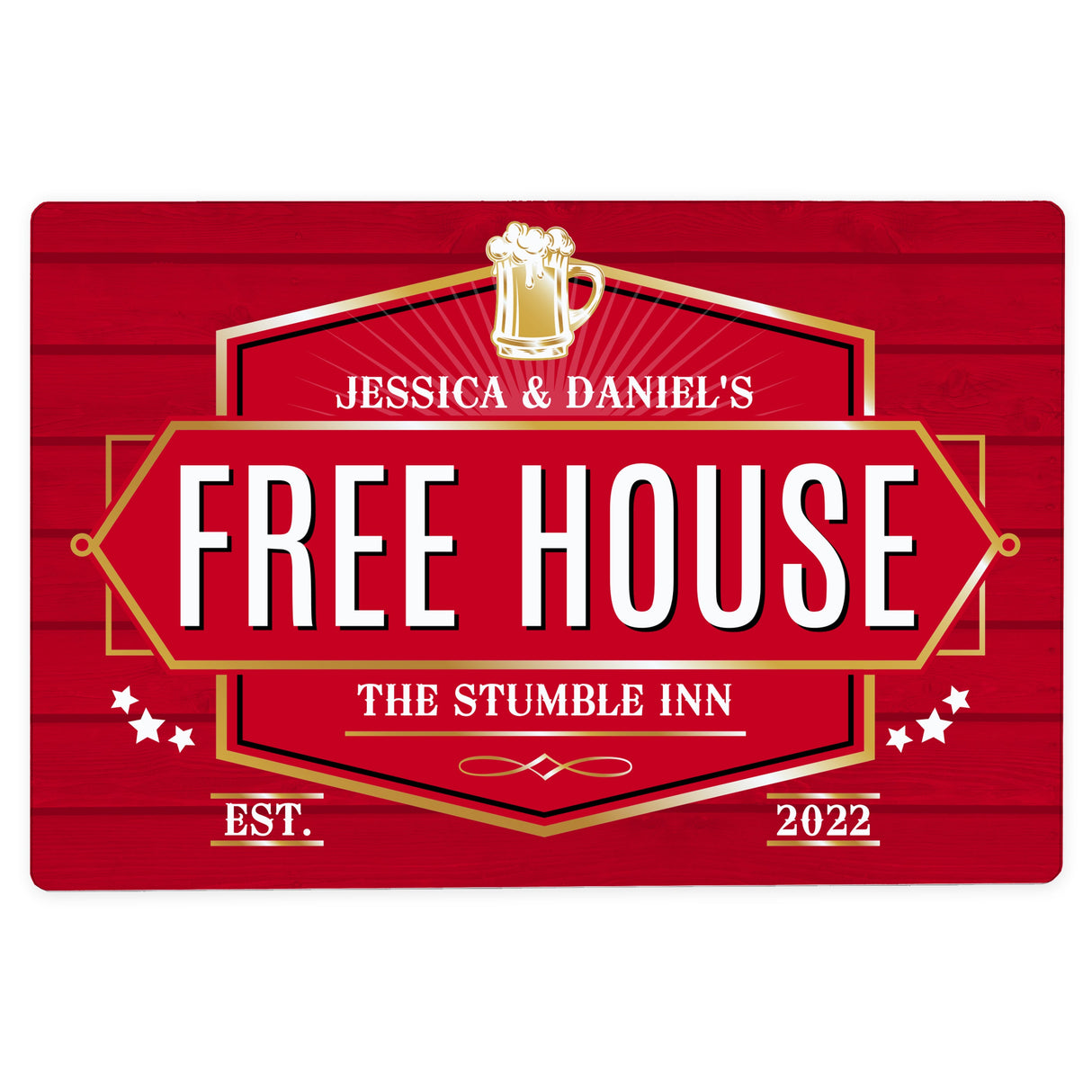 Personalised Free House Red Metal Sign: 3 - Signs & Plaques By Gift Moments
