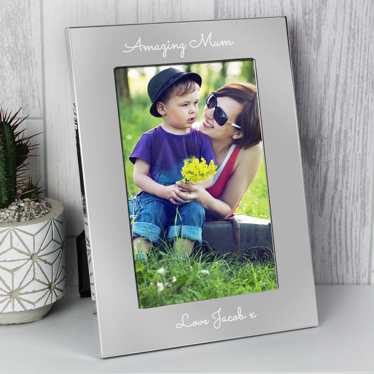 Personalised Free Text 7 x 5 Silver Photo Frame: 4 - Photo Frames By Gift Moments