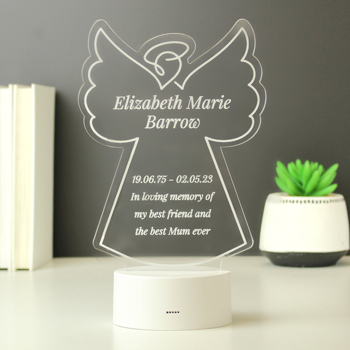 Personalised Free Text Angel Memorial Colour Changing LED Light: 5 - LED Lighting By Gift Moments